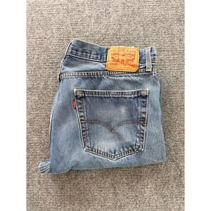 Levis Straight Leg Mens Jeans 36x30 Medium Wash Blue Denim Red Tab Button Fly